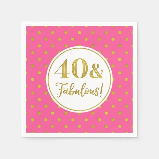40と素晴らしい誕生日ピンクホワイト金ゴールド スタンダードカクテルナプキン (正面)