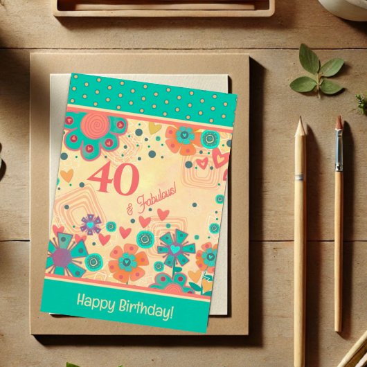 40と素晴らしい誕生日フローラインスピレーションカード カード