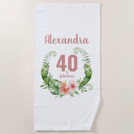 40と素晴らしい赤面ピンクのスクリプト誕生日 ビーチタオル