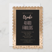 40と素晴らしい赤面ピンクブラックホタテ誕生日 招待状 (正面)