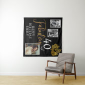 40と素晴らしい金ゴールドの葉3写真誕生日 タペストリー (インサイチュ(横))