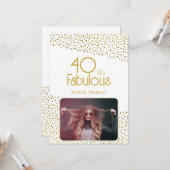 40と素晴らしい金ゴールドグリッター写真40th Birthday カード (正面/裏面インサイチュ)