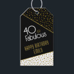 40と素晴らしい金ゴールドグリッター写真40th Birthday ギフトタグ<br><div class="desc">40と素晴らしいブラック金ゴールドグリッター写真40th Birthday Giftラベル。白と黒の背景にモダントレンディータイポグラフィと金ゴールドのグリッタースポットを含むとデザイン。彼女のために自分の40歳の誕生日ラベルを作りなさい。</div>