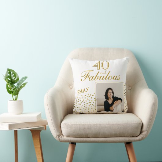 40と素晴らしい金ゴールドグリッター写真40th Birthday クッション (椅子)