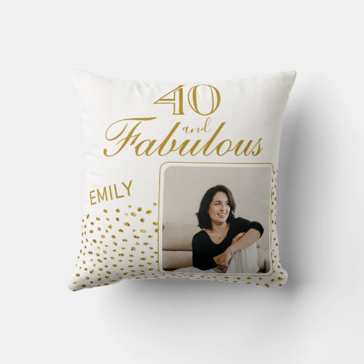 40と素晴らしい金ゴールドグリッター写真40th Birthday クッション (裏面)