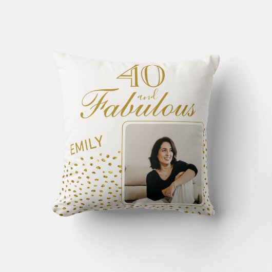 40と素晴らしい金ゴールドグリッター写真40th Birthday クッション (正面)