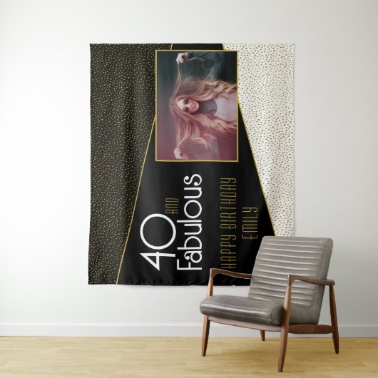 40と素晴らしい金ゴールドグリッター写真40th Birthday タペストリー (インサイチュ)