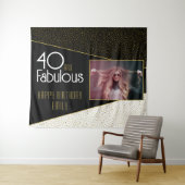 40と素晴らしい金ゴールドグリッター写真40th Birthday タペストリー (インサイチュ(横))