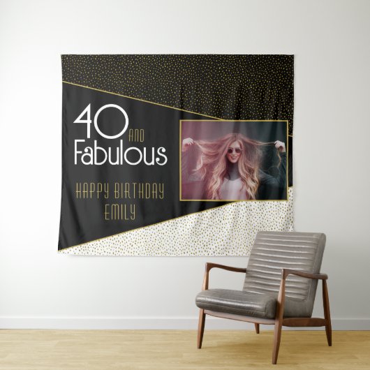 40と素晴らしい金ゴールドグリッター写真40th Birthday タペストリー (インサイチュ(横))