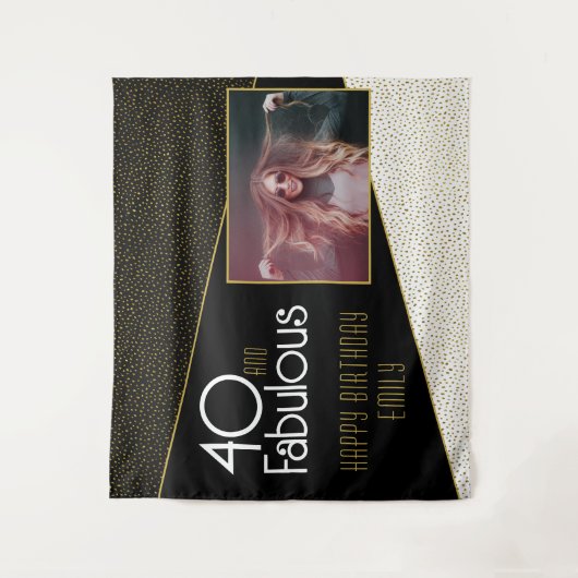 40と素晴らしい金ゴールドグリッター写真40th Birthday タペストリー (正面)