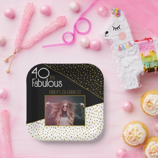 40と素晴らしい金ゴールドグリッター写真40th Birthday ペーパープレート (パーティー)