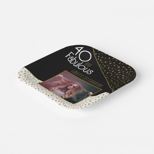 40と素晴らしい金ゴールドグリッター写真40th Birthday ペーパープレート (傾斜あり)