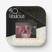 40と素晴らしい金ゴールドグリッター写真40th Birthday ペーパープレート (正面)