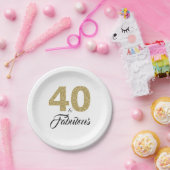 40と素晴らしい金ゴールドグリッター誕生日パーティー ペーパープレート (パーティー)