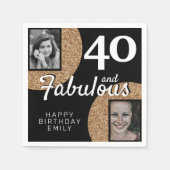 40と素晴らしい金ゴールドグリッター2 Photo 40th Birthday スタンダードカクテルナプキン (正面)