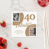 40と素晴らしい金ゴールドグリッター2 Photo 40th Birthday スタンダードカクテルナプキン (インサイチュ)