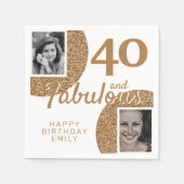 40と素晴らしい金ゴールドグリッター2 Photo 40th Birthday スタンダードカクテルナプキン (正面)