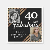 40と素晴らしい金ゴールドグリッター2 Photo 40th Birthday スタンダードカクテルナプキン (正面)