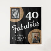 40と素晴らしい金ゴールドグリッター2 Photo 40th Birthday タペストリー (正面)