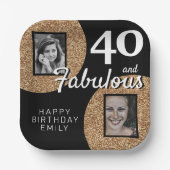 40と素晴らしい金ゴールドグリッター2 Photo 40th Birthday ペーパープレート (正面)