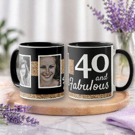 40と素晴らしい金ゴールドグリッター2 Photo 40th Birthday マグカップ