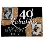 40と素晴らしい金ゴールドグリッター2 Photo 40th Birthday ラージペーパーバッグ (正面)