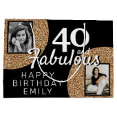 40と素晴らしい金ゴールドグリッター2 Photo 40th Birthday ラージペーパーバッグ (裏面)