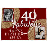 40と素晴らしい金ゴールドグリッター2 Photo 40th Birthday ラージペーパーバッグ (裏面)