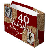 40と素晴らしい金ゴールドグリッター2 Photo 40th Birthday ラージペーパーバッグ (裏面アングル)