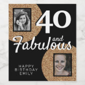 40と素晴らしい金ゴールドグリッター2 Photo 40th Birthday ワインラベル (シングルラベル)