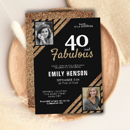 40と素晴らしい金ゴールドグリッター2 Photo 40th Birthday 招待状