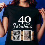 40と素晴らしい金ゴールドグリッター2 Photo 40th Birthday Tシャツ<br><div class="desc">40と素晴らしい金ゴールドグリッター2 Photos 40th Birthday Black T-shirt.文字は白い。写真の追加 – 古い写真と新しい写真を使用できる。</div>