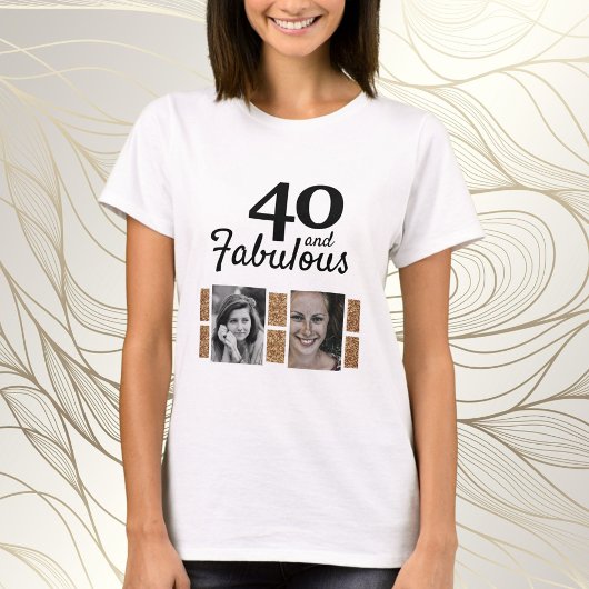 40と素晴らしい金ゴールドグリッター2 Photo 40th Birthday Tシャツ
