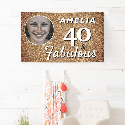 40と素晴らしい金ゴールドグリッター40th誕生日の写真 横断幕 (インサイチュ)