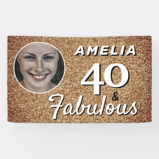 40と素晴らしい金ゴールドグリッター40th誕生日の写真 横断幕 (横)
