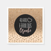 40と素晴らしい金ゴールドスパークルブラック赤面グラマラス スタンダードカクテルナプキン (正面)