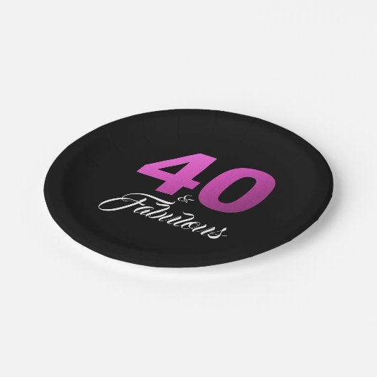 40と素晴らしい黒とピンクの誕生日パーティー ペーパープレート (アングル)