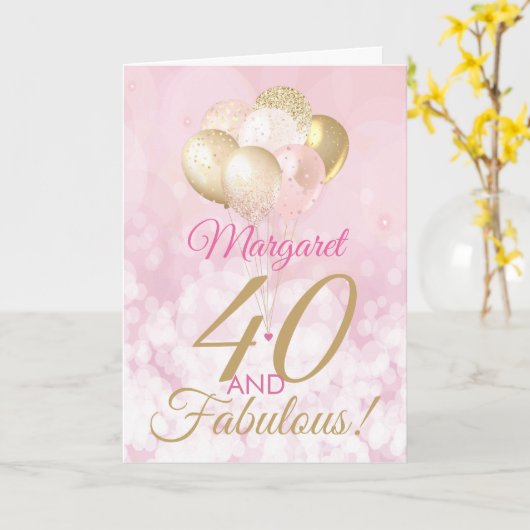 40と素晴らしい40h誕生日グリッターバルーンカード カード (黄色い花)