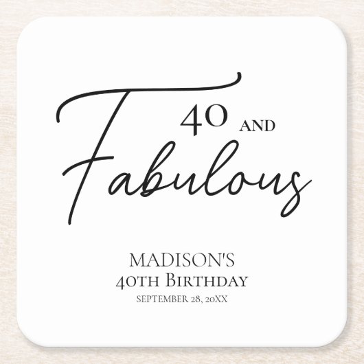 40と素晴らしい40thブラック&ホワイト誕生日 スクエアペーパーコースター (正面)