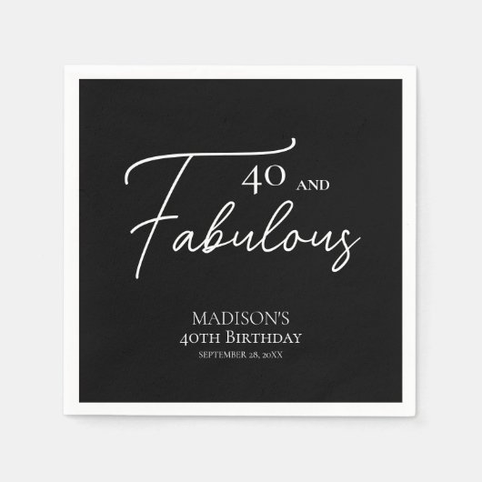 40と素晴らしい40thブラック&ホワイト誕生日 スタンダードカクテルナプキン (正面)