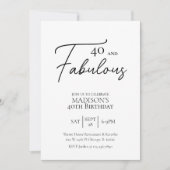 40と素晴らしい40thブラック&ホワイト誕生日 招待状 (正面)