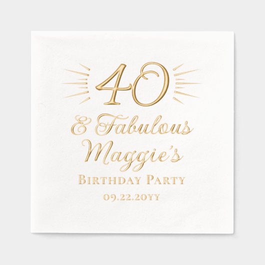 40と素晴らしい40th誕生日パーティー 箔ナプキン (正面)