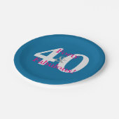 40と素晴らしい！おもしろいカスタム誕生日ブルー&ホットピンク ペーパープレート (アングル)