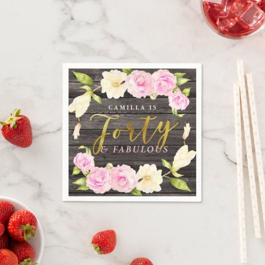40と素晴らしい | フローラ40歳の誕生日パーティー スタンダードカクテルナプキン (インサイチュ)