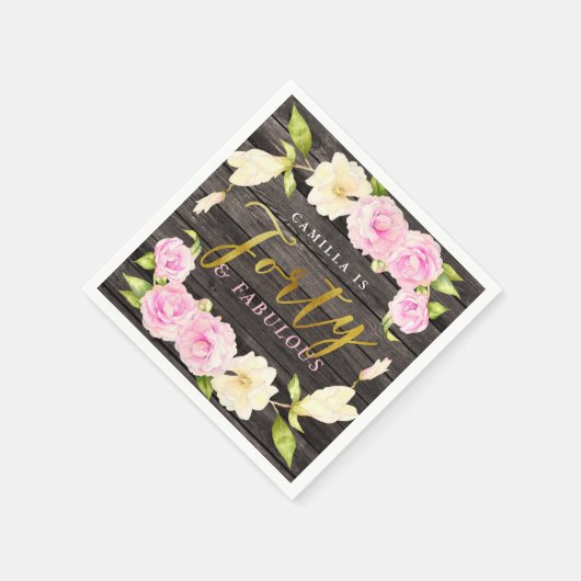 40と素晴らしい | フローラ40歳の誕生日パーティー スタンダードカクテルナプキン (角)