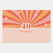 40と素晴らしい、レトロな明るい桃 ラッピングペーパーシート (正面)