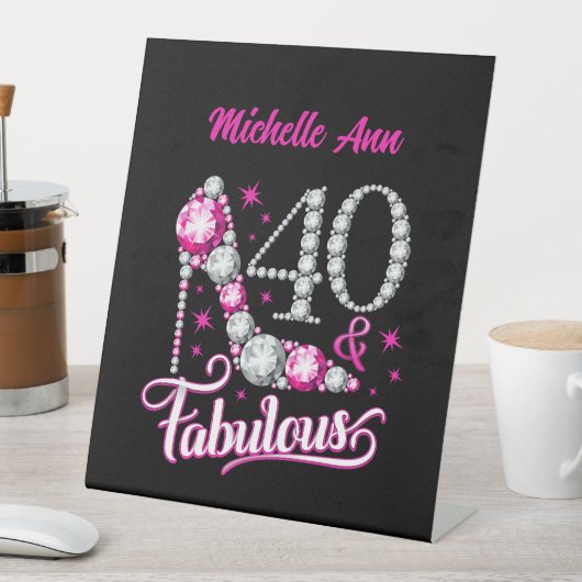 40と素晴らしい、40th誕生日、任意の名前、編集可能 台座サイン (インサイチュ)