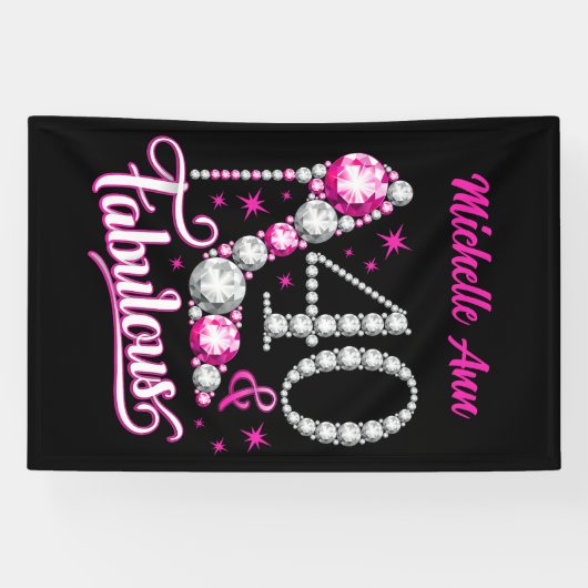 40と素晴らしい、40th誕生日、任意の名前、編集可能 横断幕 (横)