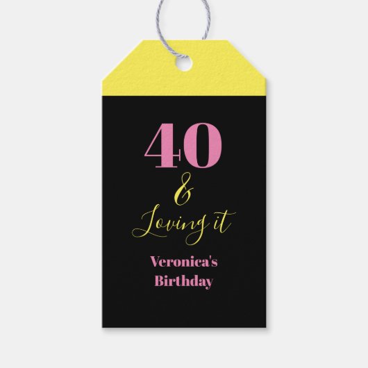 40にしてなお愛される 40歳の誕生日 黄色と黒 ギフトタグ (正面)