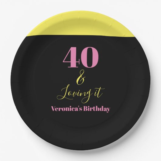 40にしてなお輝く 40歳の誕生日 黄色 黒 ペーパープレート (正面)